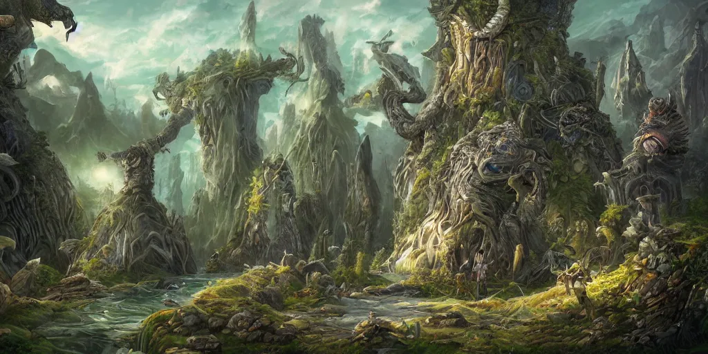 Image similar to a never - ending fantasy art, depicting scenes and creatures from otherworldly realms.