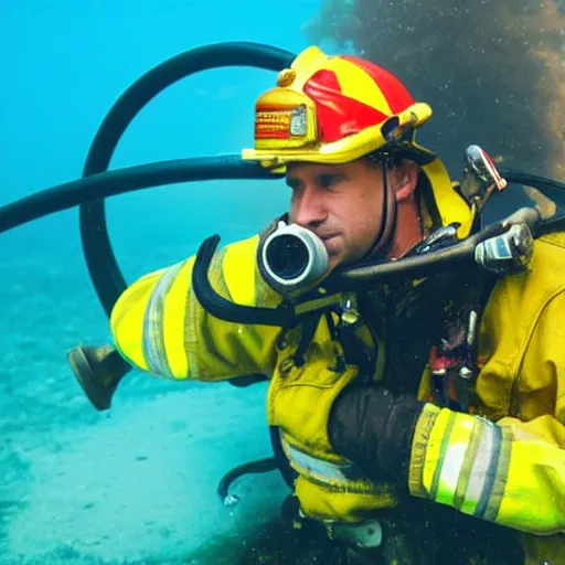 Image similar to fireman underwater putting out a fire