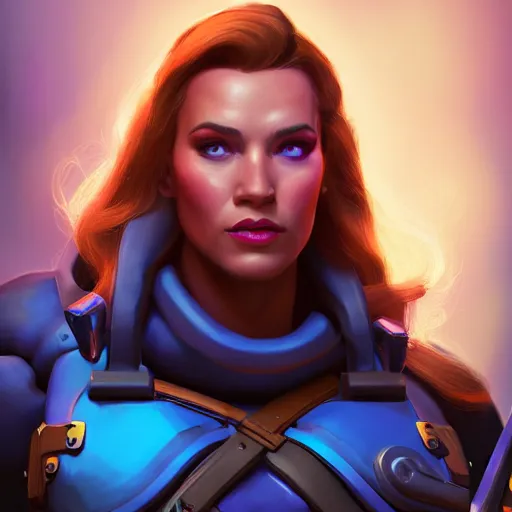 Image similar to a screenshot of arnold schwarzenegger as ana in overwatch, portrait, fantasy, beautiful face, vivid colors, elegant, concept art, sharp focus, digital art, hyper - realistic, 4 k, unreal engine, highly detailed, hd, dramatic lighting by brom, trending on artstation