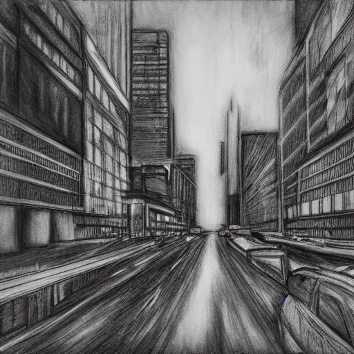 Image similar to charcoal drawing of a cyberpunk city