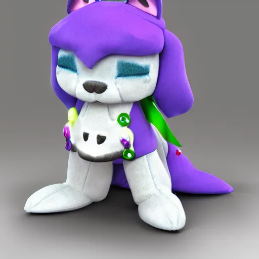 Image similar to cute fumo plush of a knight dog girl of a royal legion, green and purple, vray