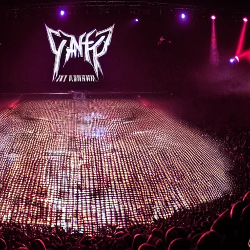 Prompt: amazing pantera concert, with a circular, 3 6 0 degree stage, with large led screens