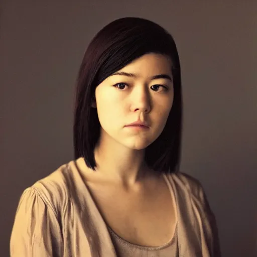 Prompt: a masterpiece portrait photo of a beautiful young woman who looks like a tiny asian mary elizabeth winstead, symmetrical face