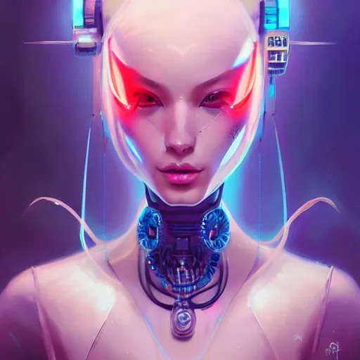 Image similar to a portrait of a beautiful cybernetic geisha, cyberpunk concept art by pete mohrbacher and wlop and artgerm and josan gonzales, digital art, highly detailed, intricate, sci-fi, sharp focus, Trending on Artstation HQ, deviantart, unreal engine 5, 4K UHD image