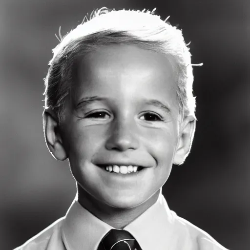 Prompt: a face portrait of joe biden at 6 years old. photography.