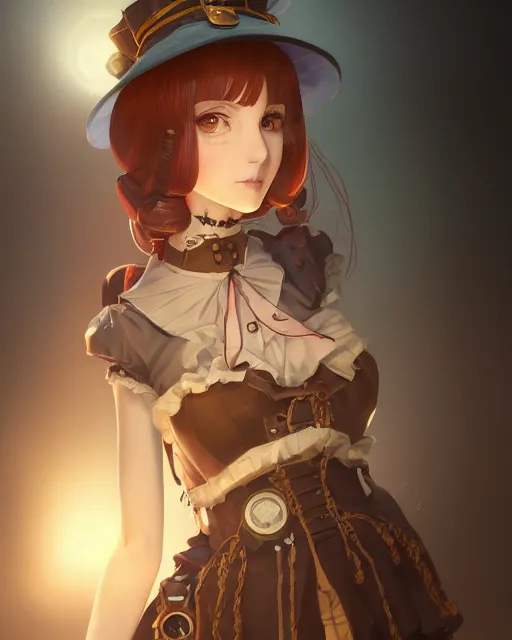 Image similar to a portrait of a steampunk maid, steampunk setting, vivid colors, soft lighting, atmospheric, cinematic, moody, in the style of Ilya Kuvshinov and Range Murata, Krenz Cushart, oil on canvas, 8K