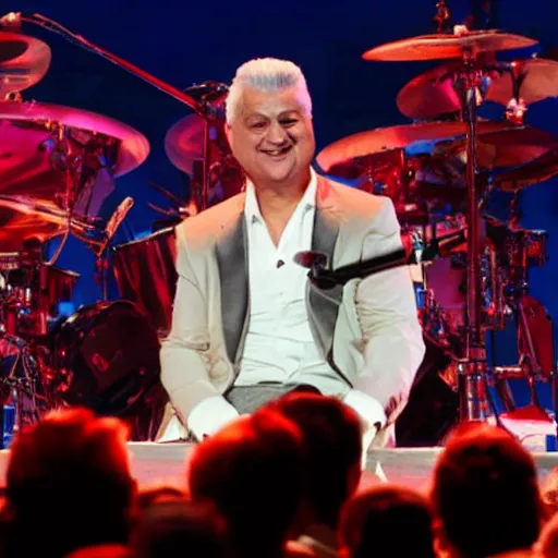 Prompt: tito puente playing the top of jeff bezos' head