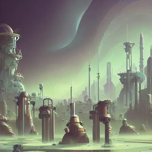 Image similar to a martian colony, digital painting by peter mohrbacher, moebius, daniel taylor, darius puia, and studio ghibli, sci fi, toon shading