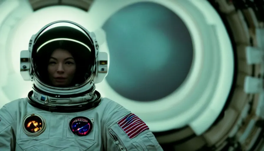 Image similar to movie still of a transcendental astronaut being, cinematic composition, cinematic light, anamorphic lens