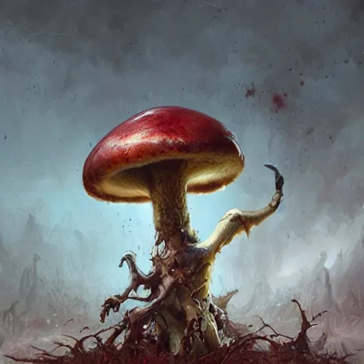 Prompt: zombie mushroom geog darrow greg rutkowski