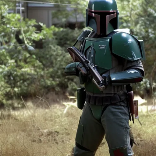 Image similar to Film still of Boba Fett, from The Walking Dead (2010 TV Show)