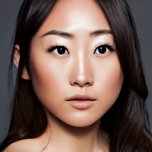 Image similar to beautiful portrait karen fukuhara bald neutral expression face straight on headshot even lighting