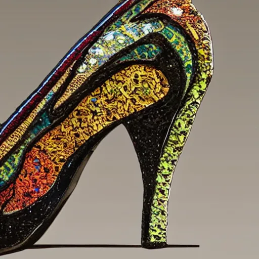 Image similar to high heel shoes in the style of gaudi, highly detailed, studio lighting