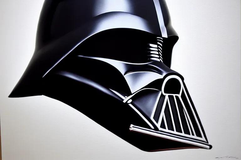 Image similar to darth vader helmet, painting by banksy, chiaroscuro, high detail, perfect artwork, clean lines