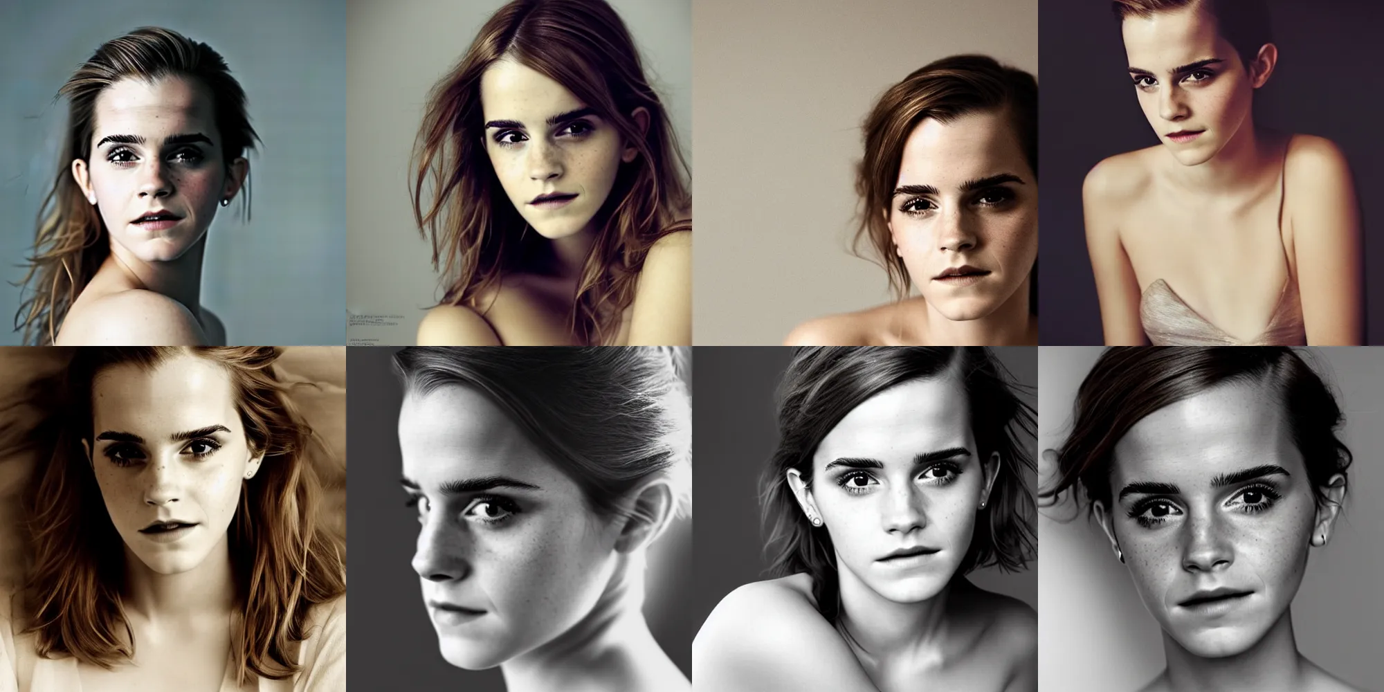 Prompt: a beautiful close - up shot of emma watson, beautiful soft light failling on her face, studio photography by annie leibovitz