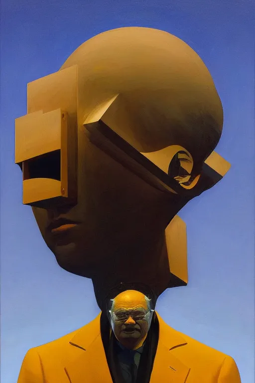 Image similar to sathoshi nakamoto wearing oculus and bitcoin over his head edward hopper and james gilleard, zdzislaw beksisnski, higly detailed