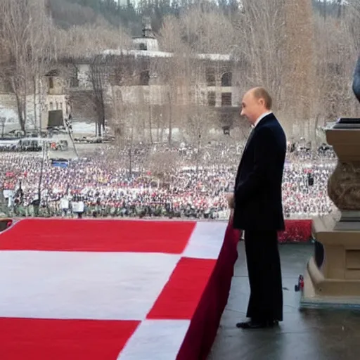 Prompt: Vladimir Putin praying at Hitler