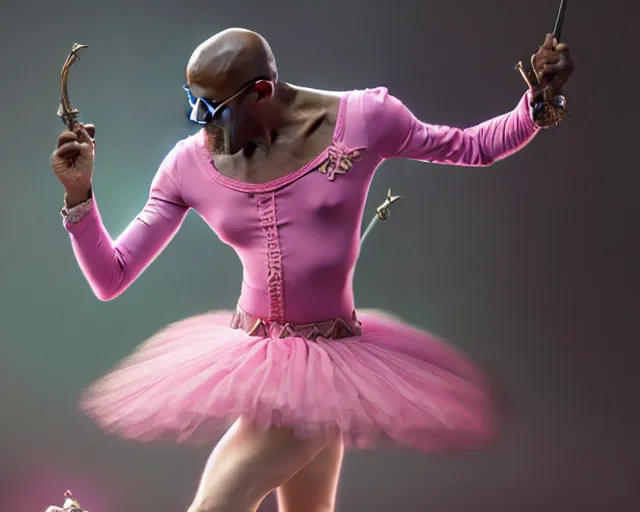 Prompt: photography of samuel l jackson dancing in a pink ballerina outfit, full body shot, deep focus, d & d and mtg, fantasy, intricate, elegant, highly detailed, digital painting, artstation, concept art, matte, sharp focus, illustration, hearthstone, art by artgerm and greg rutkowski and alphonse mucha