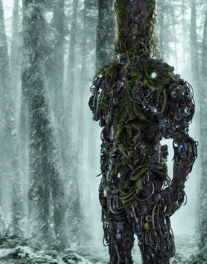 Prompt: druid cyborg in Nordic forest, photorealistic, 4k