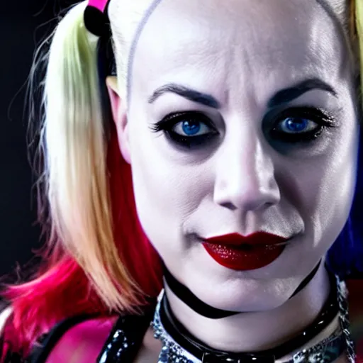 Image similar to A still of Kaley Cuoco as Harley Quinn