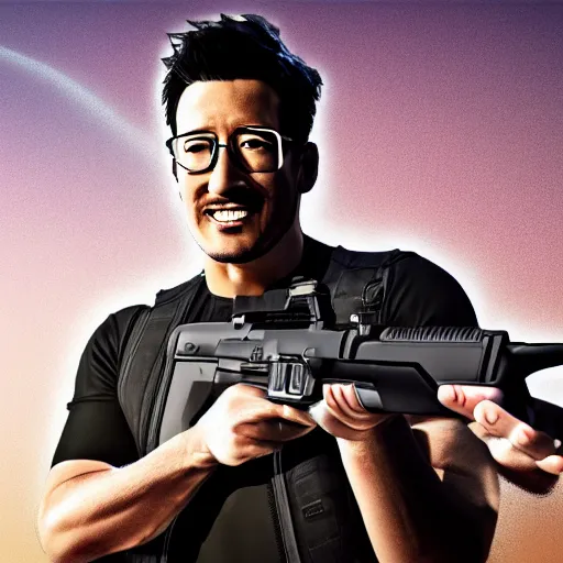 Image similar to markiplier with a desert eagle, 8 k, detailed, octane render, markiplier, pistol, youtube, thumbnail