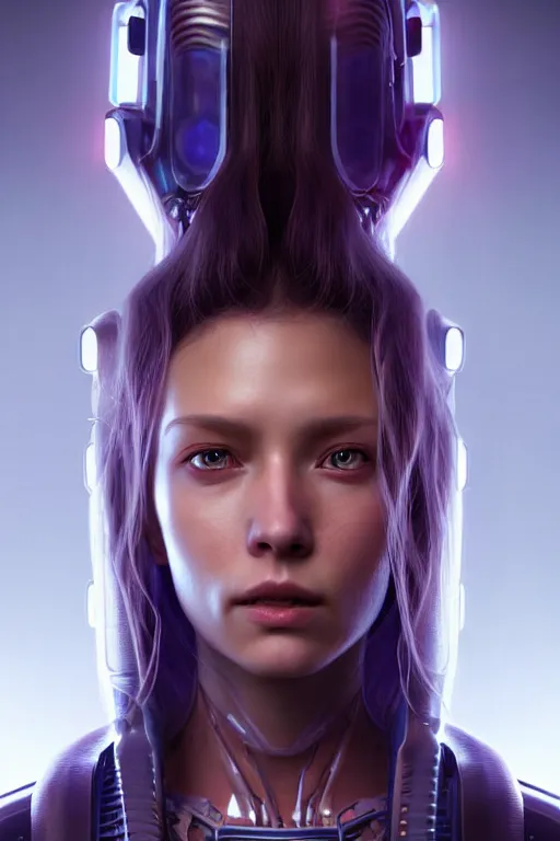 Image similar to a portrait of a beautiful 28th century super cool post-human female with long hair, barely human and largely biomechanical cyberpunk, hyper-realistic, very detailed unreal engine, by Artgerm, WLOP and Ross Thran, dramatic cinematic lighting rendered by octane, 8k, detailed, trending on artstation, deviantart google images, pinterest