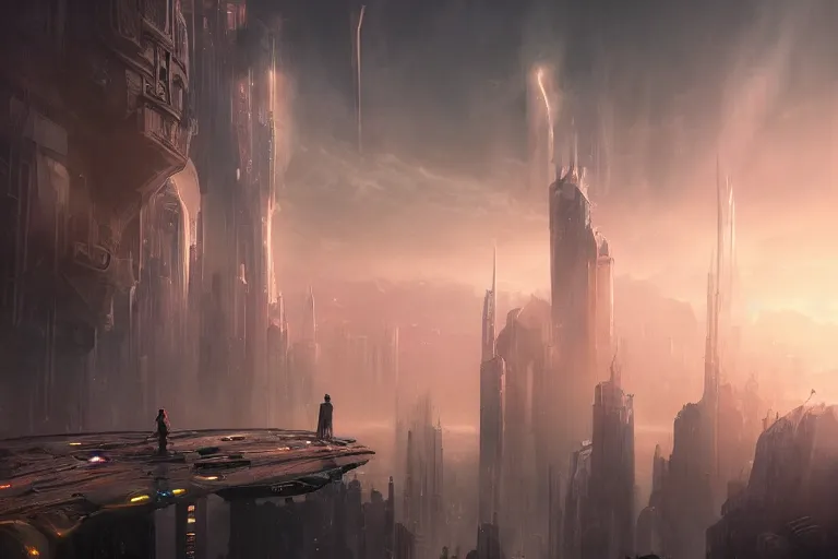 Image similar to a creepy cultist standing in a futuristic city by jessica rossier,