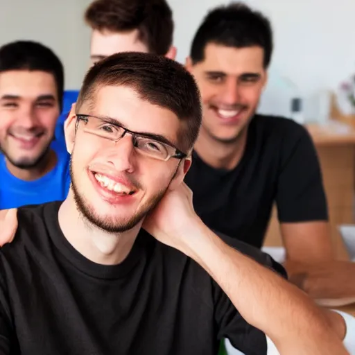 Prompt: software engineer saying goodbye to his teammates, cryptocurrency in the background