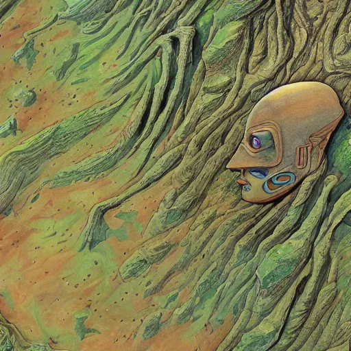 Image similar to detailed details photorealistic image of the latest green map of mars after terraforming in the style of moebius and alex ross, gouache and wash paints color, detailed details facial and body and human and environments and proportionate, detailed 5 k details.