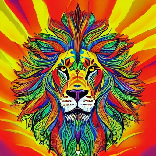 Prompt: intricate painting of a lion and its mane artstation in the style of psychedelic poster of the 6 0 s.