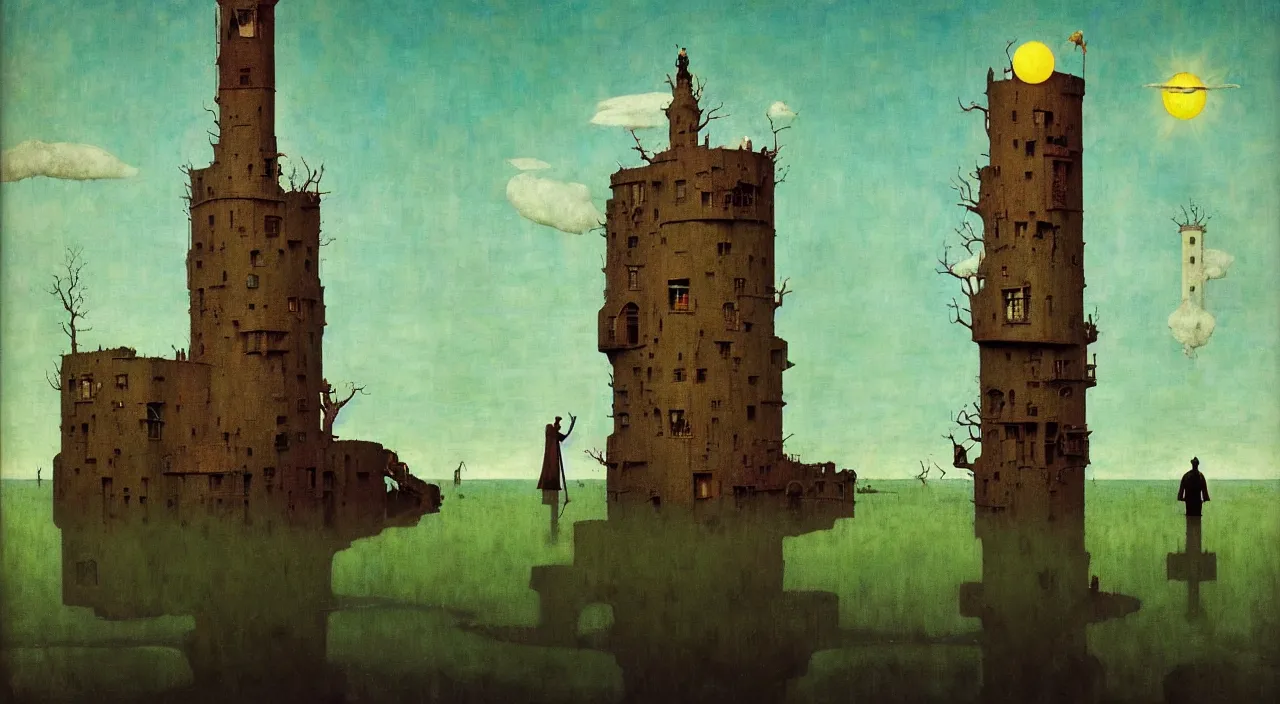 Image similar to single flooded simple!! statue tower, very coherent and colorful high contrast masterpiece by norman rockwell franz sedlacek hieronymus bosch dean ellis simon stalenhag rene magritte gediminas pranckevicius, dark shadows, sunny day, hard lighting