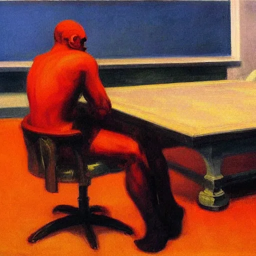 Image similar to devil boss in hell, oil painting by edward hopper