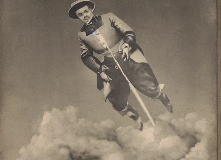 Prompt: Photo, A man riding a rocket.