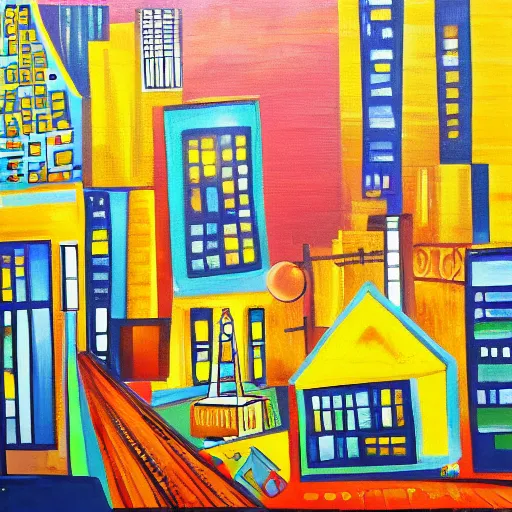 Image similar to inner city city pressure, painting