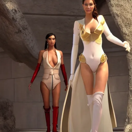 Image similar to victoria justice with kim kardashian body as princess padme in star wars episode 3, 8 k resolution, cinematic lighting, anatomically correct