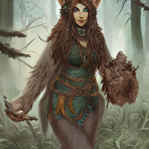 Image similar to elven druid summoning bears in the forest, d & d inspired, trending on artstation, ultra fine detailed, hyper detailed, hd, concept art, digital painting