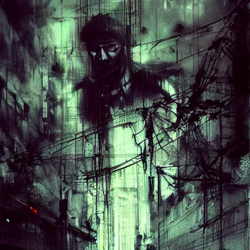 Image similar to screaming cyberpunk, wires, machines by emil melmoth zdzislaw belsinki craig mullins yoji shinkawa realistic render ominous detailed photo atmospheric by jeremy mann francis bacon and agnes cecile ink drips paint smears digital glitches glitchart