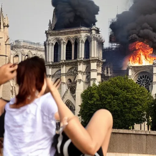Image similar to “amogus from the game among us watching Notre dame burning down”