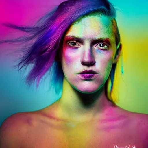 grungy woman, rainbow hair, soft eyes and narrow chin, | Stable ...