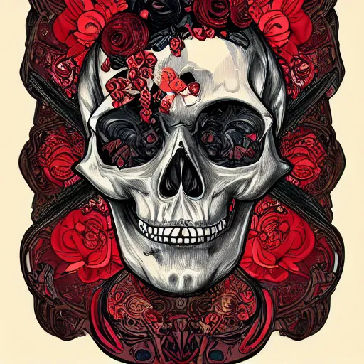 Image similar to manga skull portrait apes monkey profile skeleton illustration detailed style by James Jean Mucha pop art nouveau