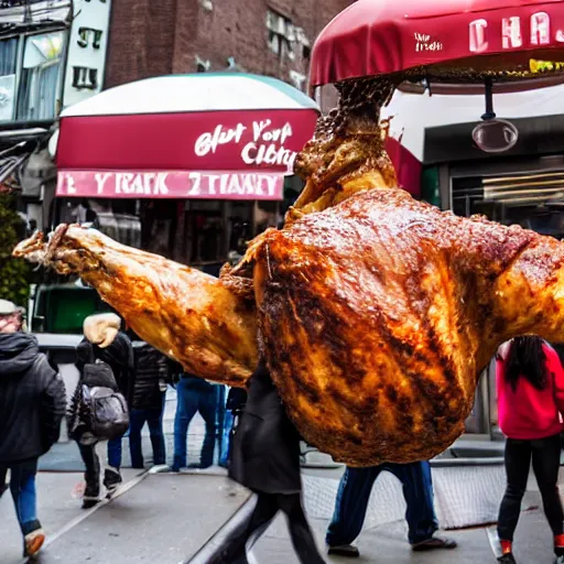 Prompt: giant cooked turkey leg attacking new york city