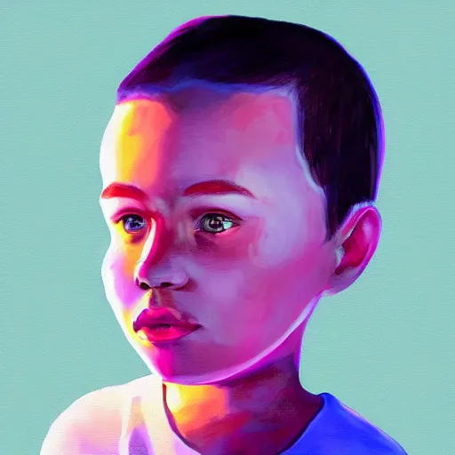 Image similar to kid with big head, digital painting, beautiful lighting