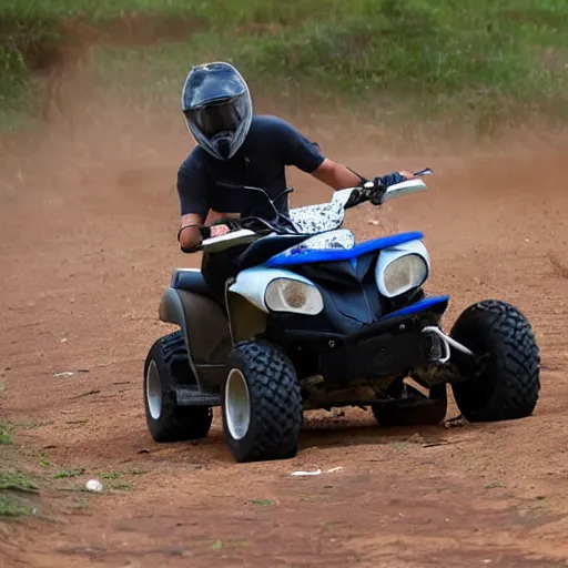 Prompt: a guy quad biking having an accident