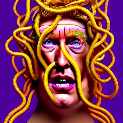 Prompt: an extremely psychedelic portrait of medusa as donald trump, surreal, lsd, face, detailed, intricate, elegant, lithe, highly detailed, digital painting, artstation, concept art, smooth, sharp focus, illustration