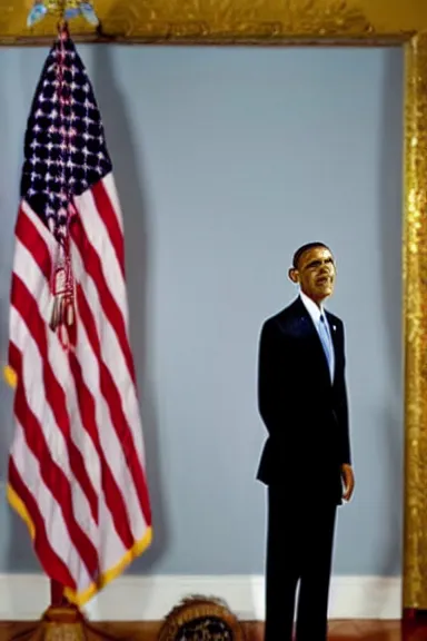 Image similar to a photo taken with the flash on of Obama standing ominously in the corner of the room