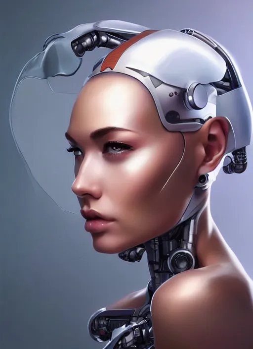 Prompt: portrait of a cyborg woman by Artgerm, (((((face turns left))))) ((((((face turns right)))))), eyes closed , biomechanical, hyper detailled, trending on artstation