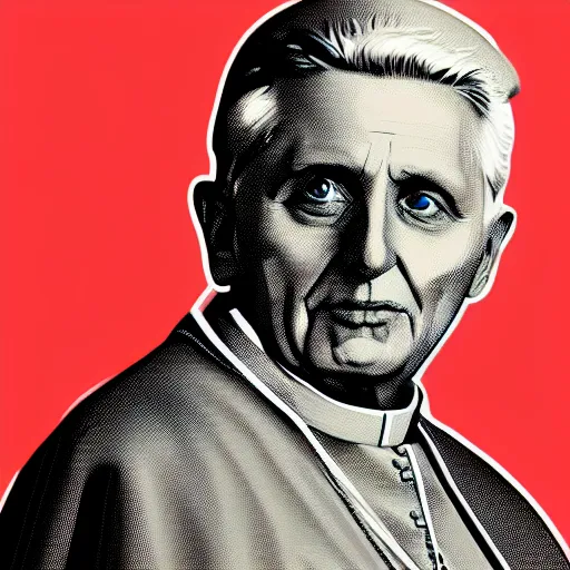 Image similar to portrait of pope benedict xvi screen print. pop art, high detail 8 k