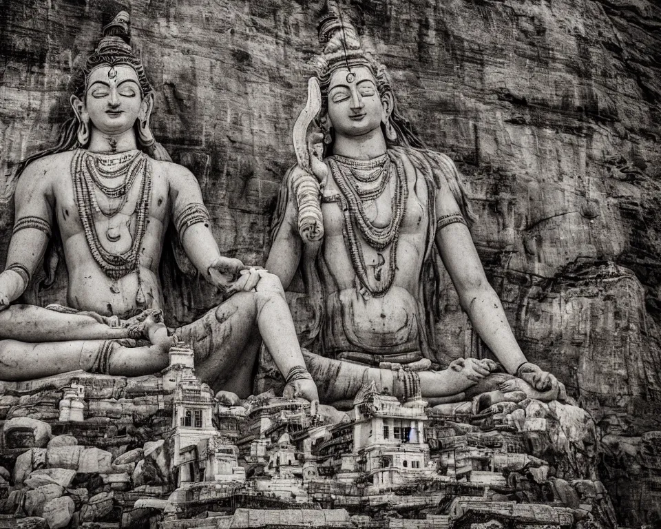 Prompt: lord shiva meditating behind kedarnath temple, uttarakhand, photography by alexey kurylev, beautiful, india, heavily detailed