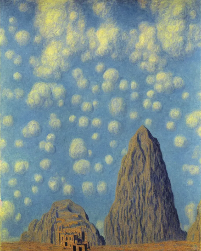 Prompt: achingly beautiful painting of incan urpu on baby blue background by rene magritte, monet, and turner. piranesi.