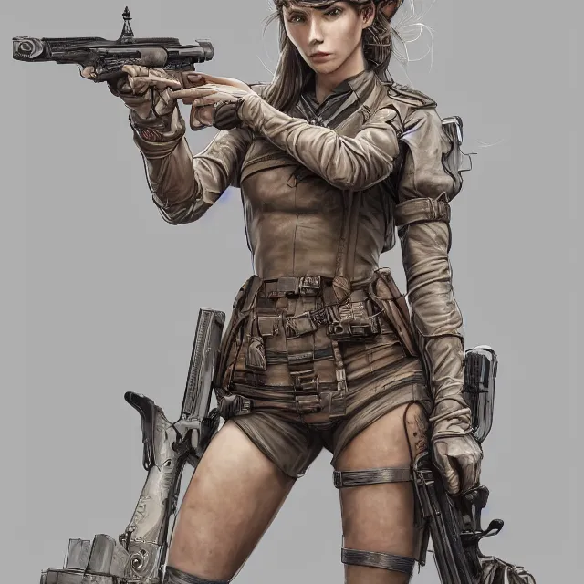 Prompt: the portrait of lawful neutral colorful female infantry gunner as absurdly beautiful, gorgeous, elegant, young british swimsuit model looking straight, an ultrafine hyperdetailed illustration by kim jung gi, irakli nadar, intricate linework, incredibly detailed faces, extremely sharp focus, octopath traveler, unreal engine 5 highly rendered, global illumination, radiant light, detailed and intricate environment